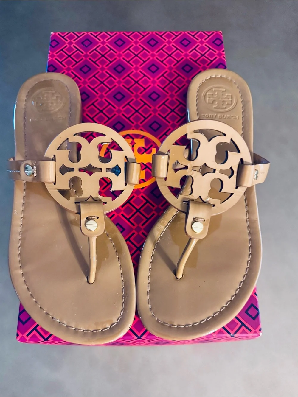 Tory Burch Miller Patent Leather Sandals - Sand - Size 7